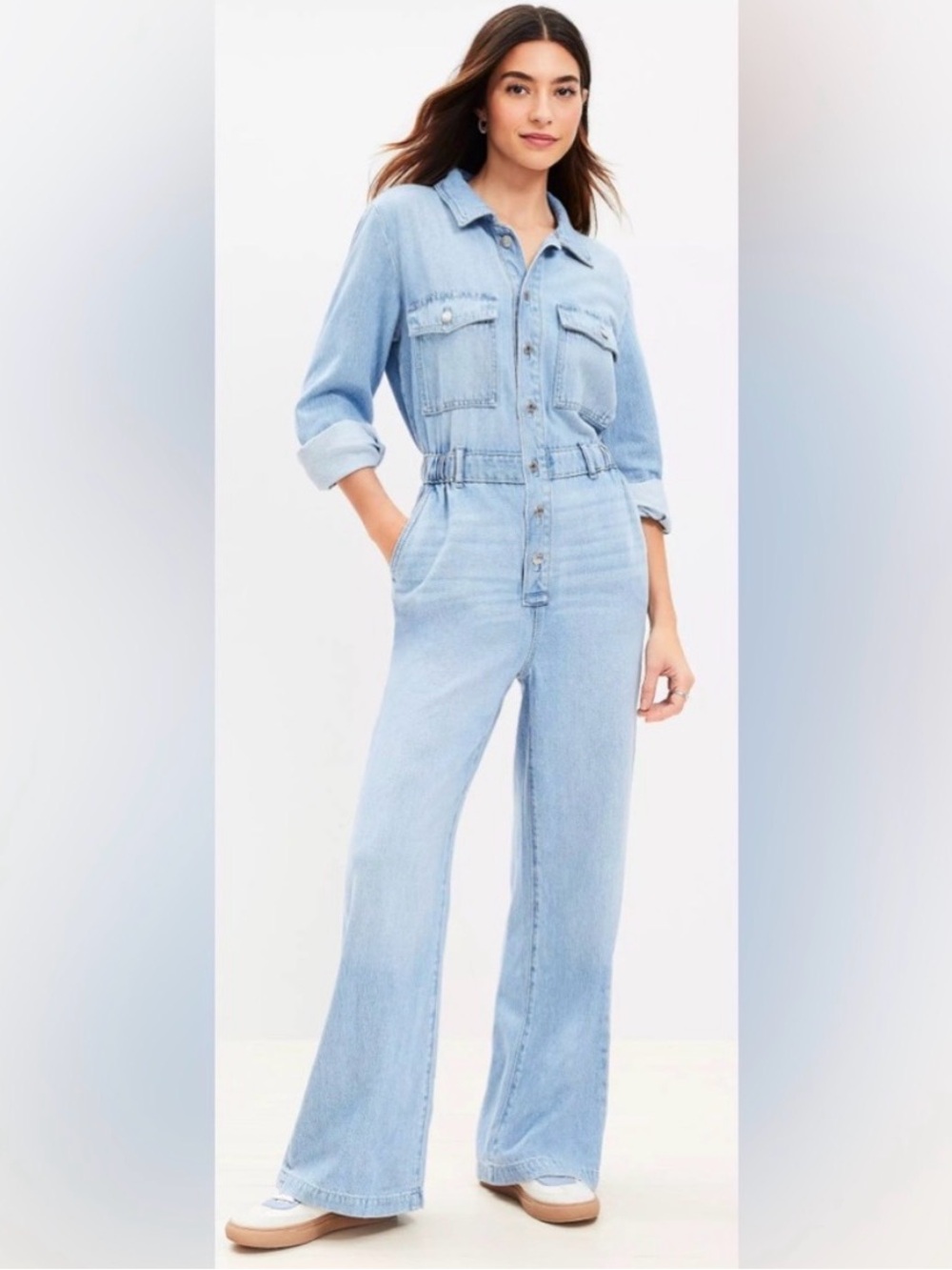 loft denim wide leg jumpsuit